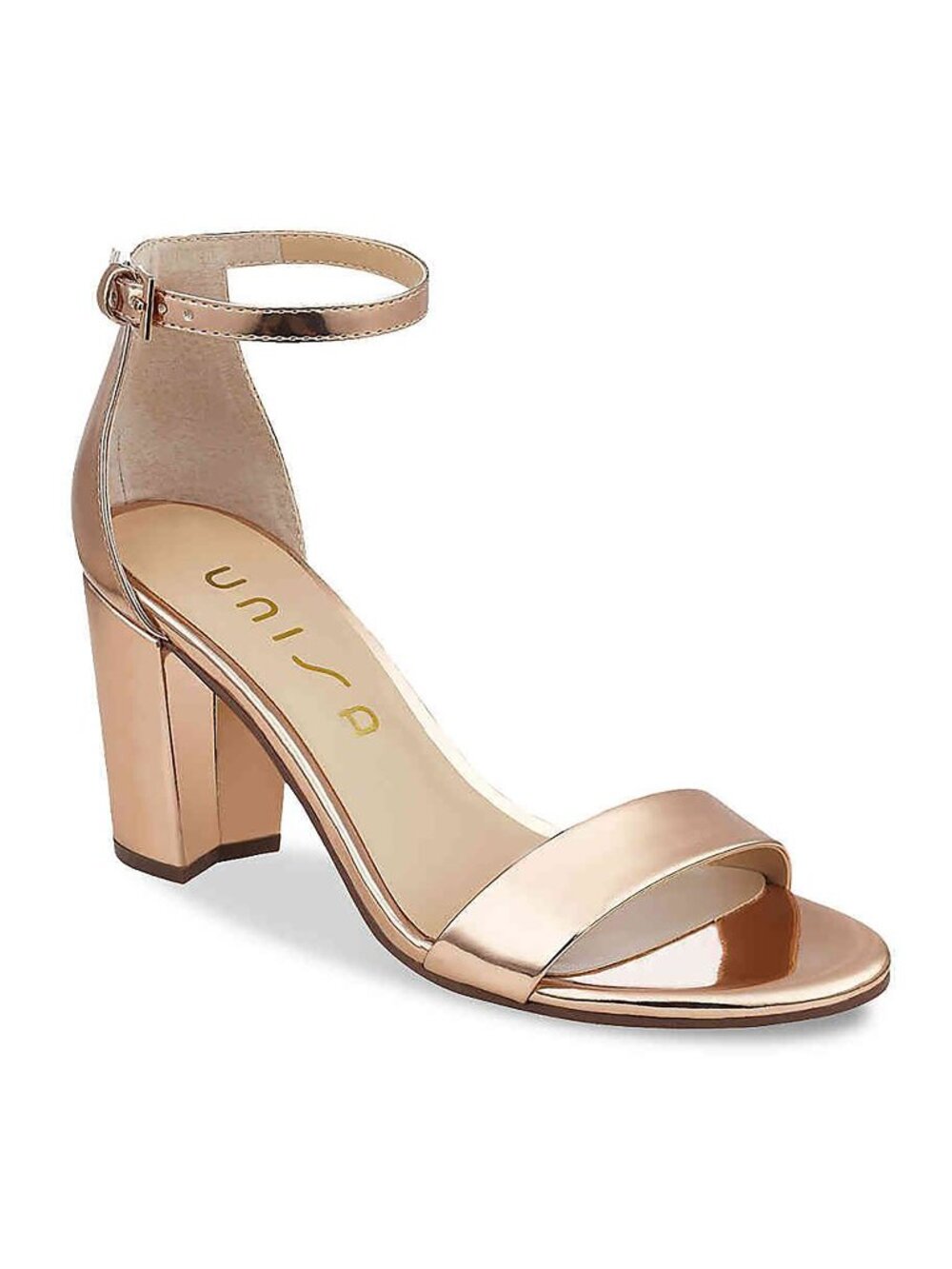 NEW Unisa Keyana Metallic Pale Rose Gold Chunky Block Strap Dressy Heel - Size 9